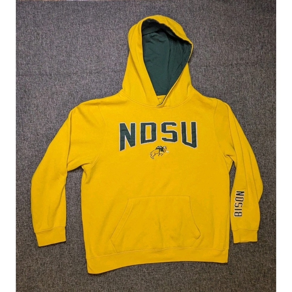 North Dakota State Bison Hoodie Mens Medium Yellow Champion Sweatshirt NDSU Logo